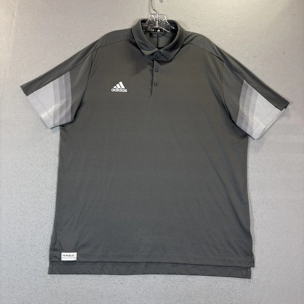 ADIDAS Polo SHIRT Men's Size 2XL Prime Blue Dri‎ Fit Stretch Gray Golf Top
